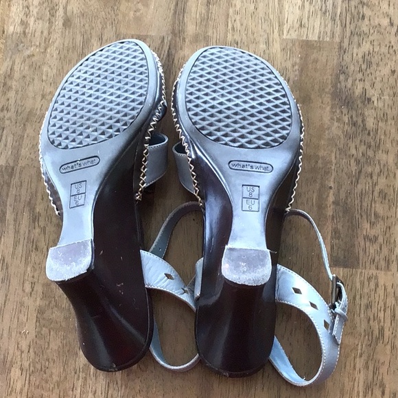 What’s What Aerosoles Gray Wedge 3 in Leather Sandals with adjustable strap Sz 8 - Picture 5 of 7